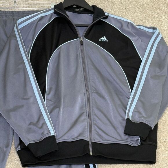 ADIDAS Womens XL Gray/Black 3-Stripes Track Suit Zip Jacket & Pants - Picture 3 of 12